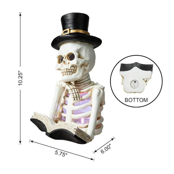 Glitzhome 10.25 in. H Halloween Lighted Resin Skull Reading Book