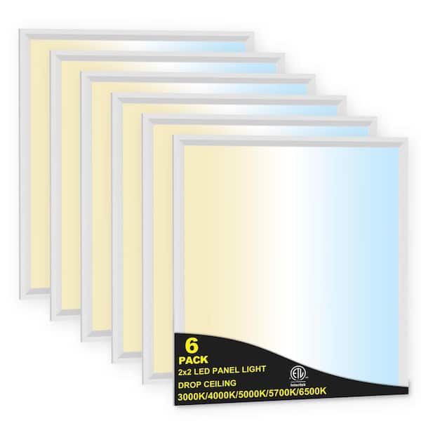 6-Pack 2 ft. x 2 ft. 5500 Lumens Dimmable Integrated LED Flat Panel Light Drop Ceiling Fixture with Selectable 5CCT