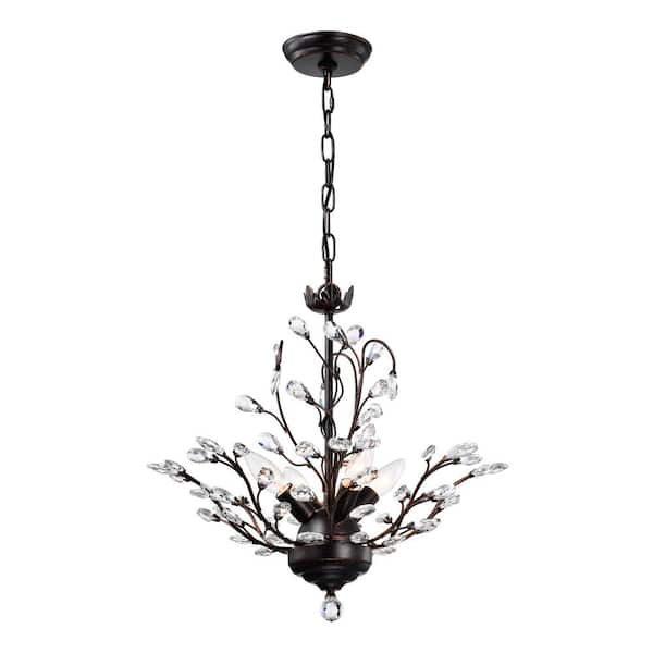 Jojospring Verna 18.8 in W 4Light Antique Copper Crystal Leaves Chandelier