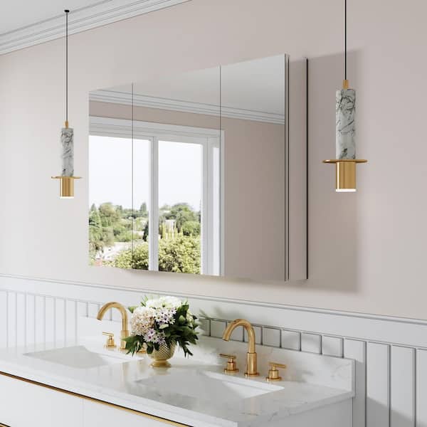 Combo 44 in. W x 30 in. H Rectangular Aluminum Recess/Surface Mount Medicine Cabinet with Mirror, Soft Close Door