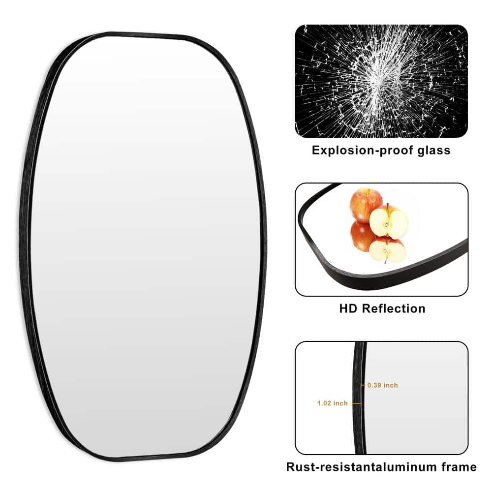 20x30 Inch Black Oval Metal Framed Decorative Mirror