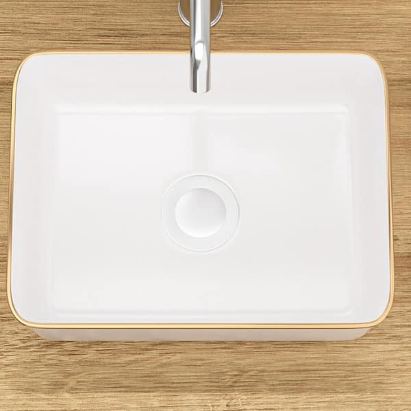 Coporesell 16 in. Vessel Rectangular Bathroom Sink in White Ceramic