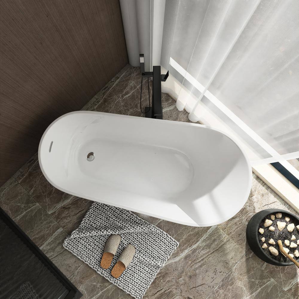 55'' White Acrylic Freestanding Single Slipper Bathtub