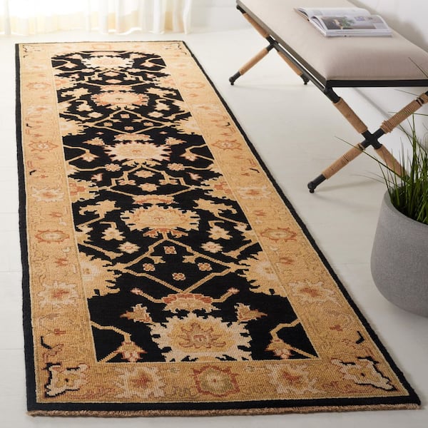 Oushak 3 ft. x 10 ft. Black/Light Gold Oriental Runner Rug