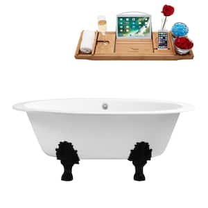 65 in. x 35 in. Cast Iron Clawfoot Soaking Bathtub in Glossy White with Matte Black Clawfeet and Glossy White Drain