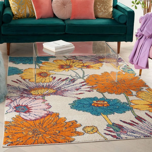 Allur Ivory Multicolor 4 ft. x 6 ft. Floral Medallion Boho Area Rug