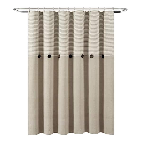 Lush Decor 72 in. x 72 in. Farmhouse Button Stripe Yarn Dyed Woven Cotton Shower Curtain Linen Single