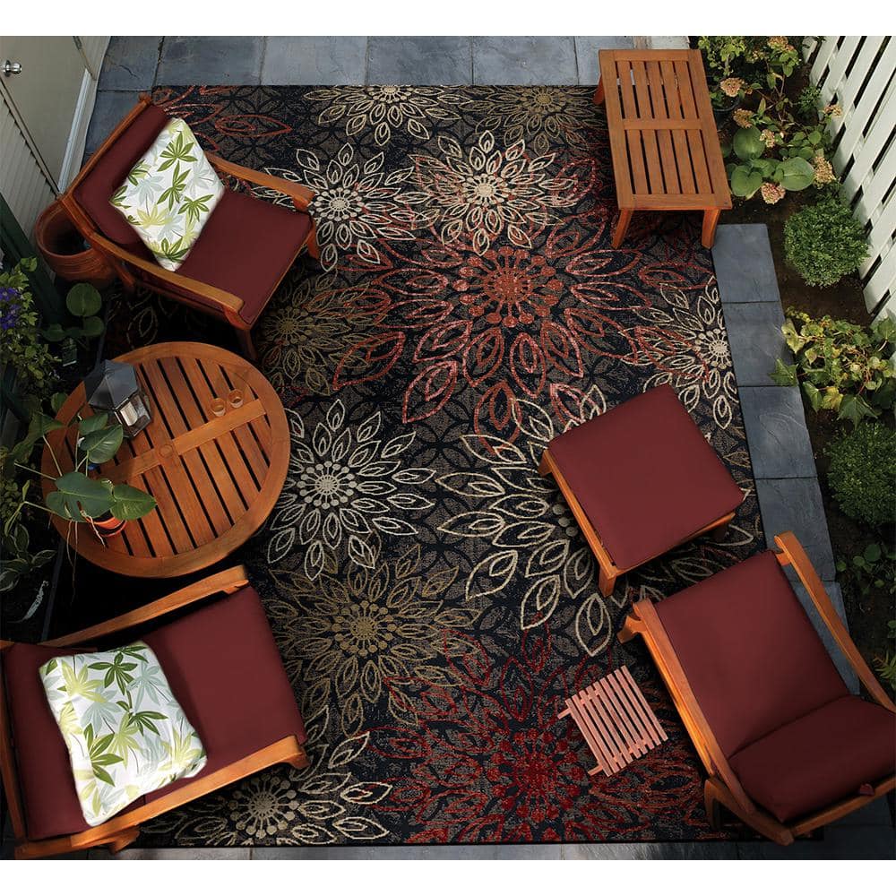 Dolce Floral Black and Multicolor Viscose 2x7 Runner Rug