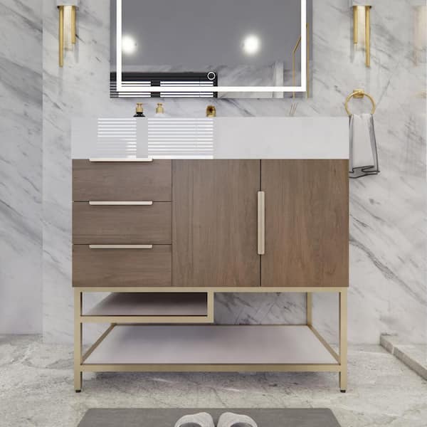 BV Better Vanity Bethany 36 in. W. x 20 in. D x 36 in. H Single Sink Freestanding Bath Vanity in Light Oak with White Acrylic Top