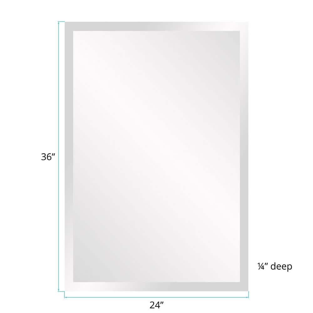 Silver Frameless Rectangular Beveled Wall Mirror, 24 x 36 Inch