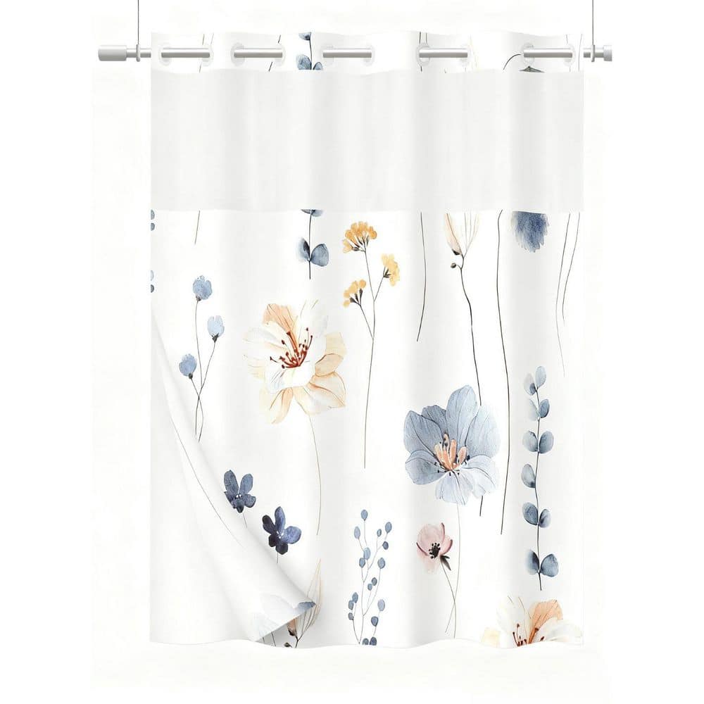 71 in. W x 74 in. L No Hook Polyester Shower Curtain with Snap in Liner, in Watercolor Floral Blue Beige price history on PriceWatchPro