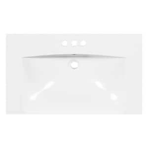 30 in. Drop-in Resin Bathroom Sink in White with 3-Faucet Holes and Drain Hole