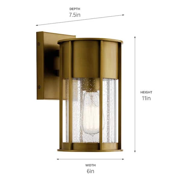 Camillo 11 in. 1-Light Natural Brass Outdoor Hardwired Wall Lantern Sconce with No Bulbs Included (1-Pack)