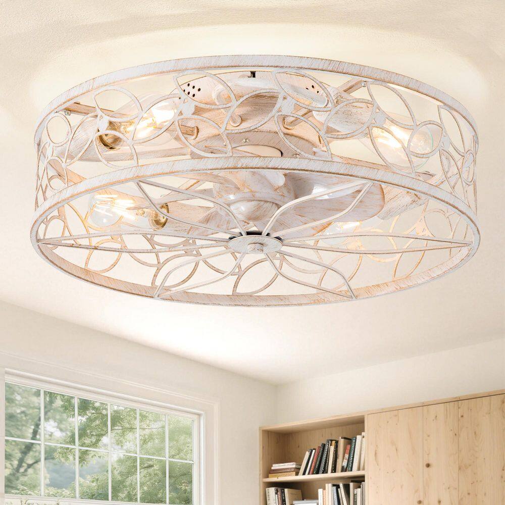 20 in. indoor Elegant White Gold Quiet Flush Mount Caged Ceiling Fan with Remote Control Included price history on PriceWatchPro