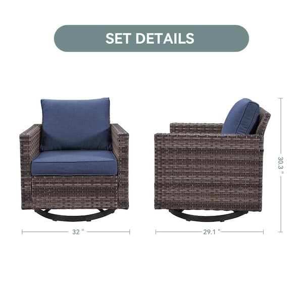 5-Piece Wicker Patio Conversation Set ire Pit Table with Blue Cushions