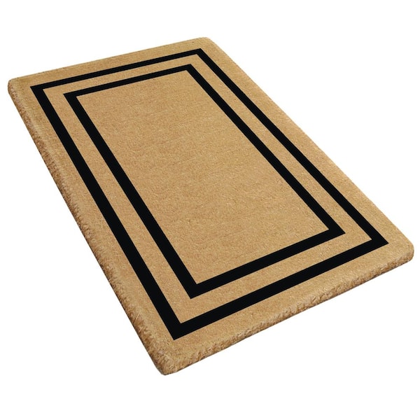 Nedia Home O2043 22 x 36 in. Thin Double Picture Frame Heavy Duty Coir Door Mat Plain - Natural Tan & Black