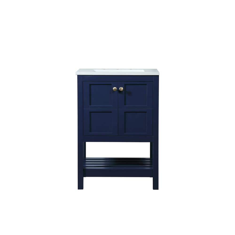 Simply Living 24 in. Single Bathroom Vanity in Blue with Quartz Vanity Top 