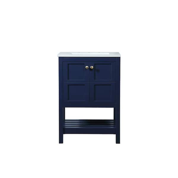 Unbranded Simply Living 24 in. Single Bathroom Vanity in Blue with Quartz Vanity Top in Calacatta White