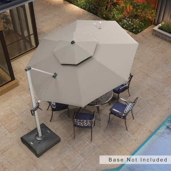 PURPLE LEAF 11 ft. Octagon All-aluminum 360° Rotation Silvery Color Cantilever Outdoor Patio Umbrella, Grey