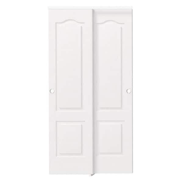 48 in. x 80 in. 2-Panel Hollow Core White PVC Covering MDF. Sliding Door with Handle, Track and Hardware Kit