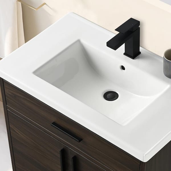 Nelson 30 in. W x 18.5 in. D x 34 in. H Bath Vanity in Dark Walnut with White Ceramic Top