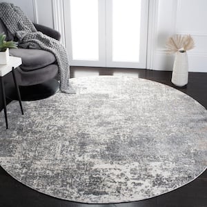 Aston Gray/Ivory 7 ft. x 7 ft. Distressed Abstract Round Area Rug