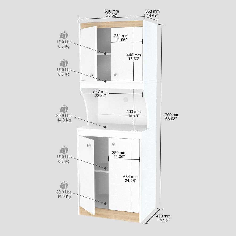 Modern White and Vienes Oak Laminated Kitchen Storage Cabinet