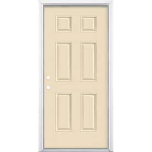 36 in. x 80 in. 6-Panel Right-Hand Inswing Painted Smooth Fiberglass Prehung Front Exterior Door with Brickmold