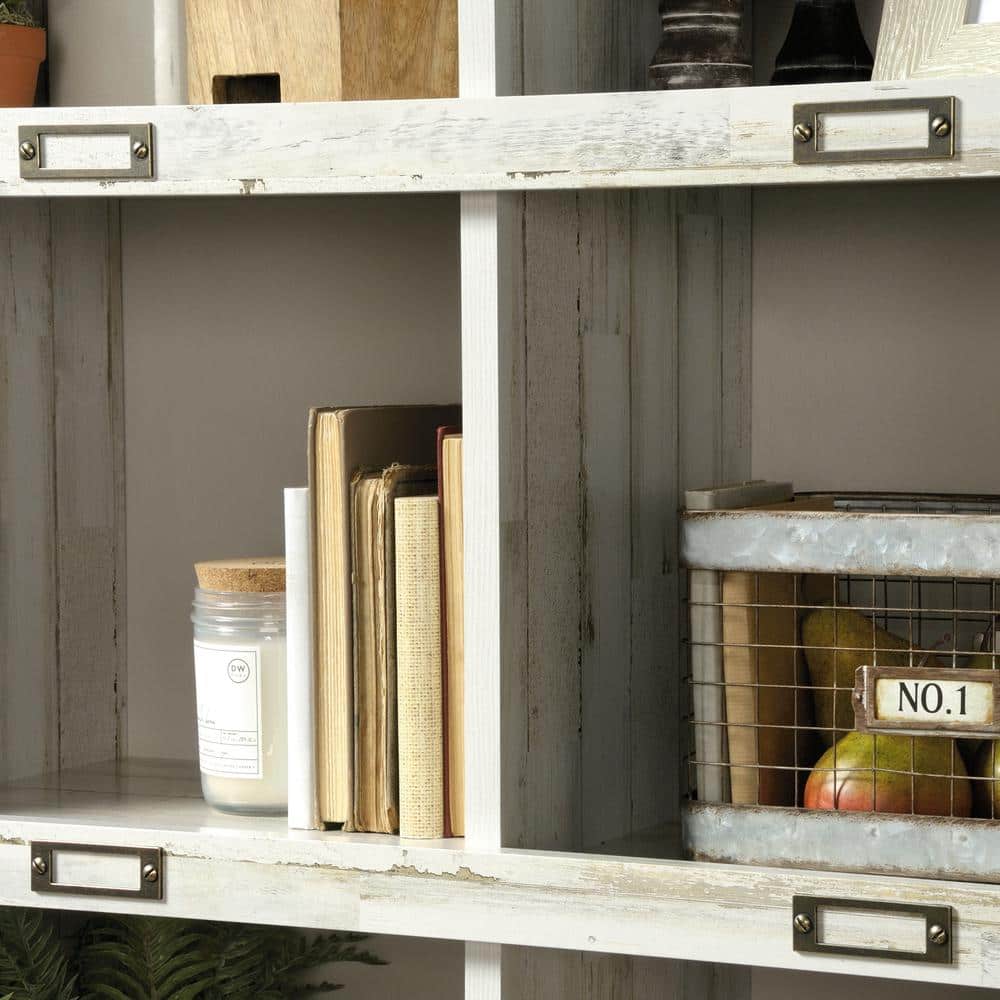 Elegant White Plank Wood Bookcase with 10 Cubbies and ID Labels