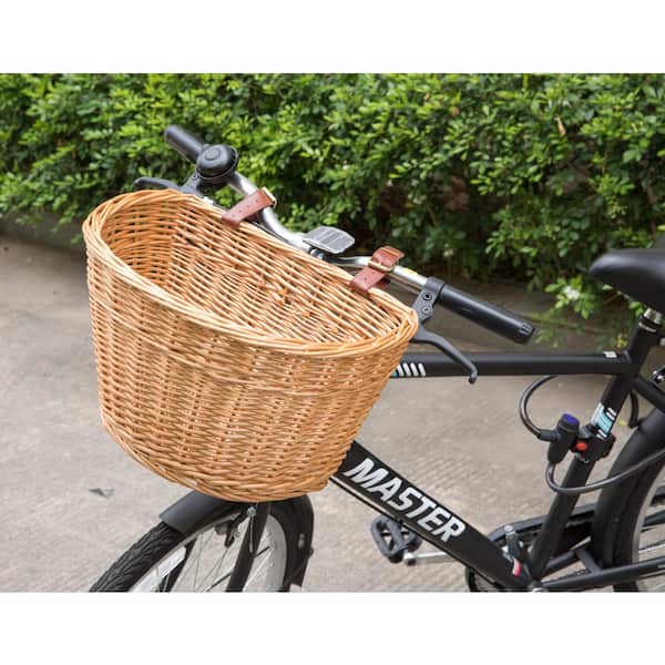 Wicker Front Bike Basket with Faux Leather Straps QI004535 - The Home Depot