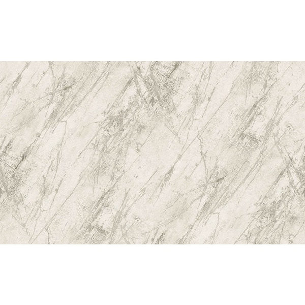 Bricks and More Collection White/Silver Metallic Marble Motif Metallic Finish Vinyl Non-Woven Non-Pasted Wallpaper Roll