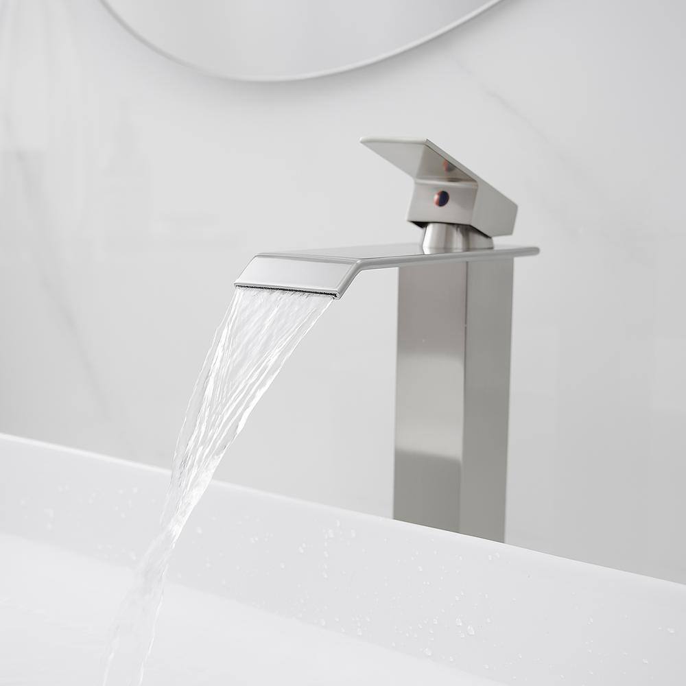 Brushed Nickel Waterfall Vessel Sink Faucet with Pop-Up Drain
