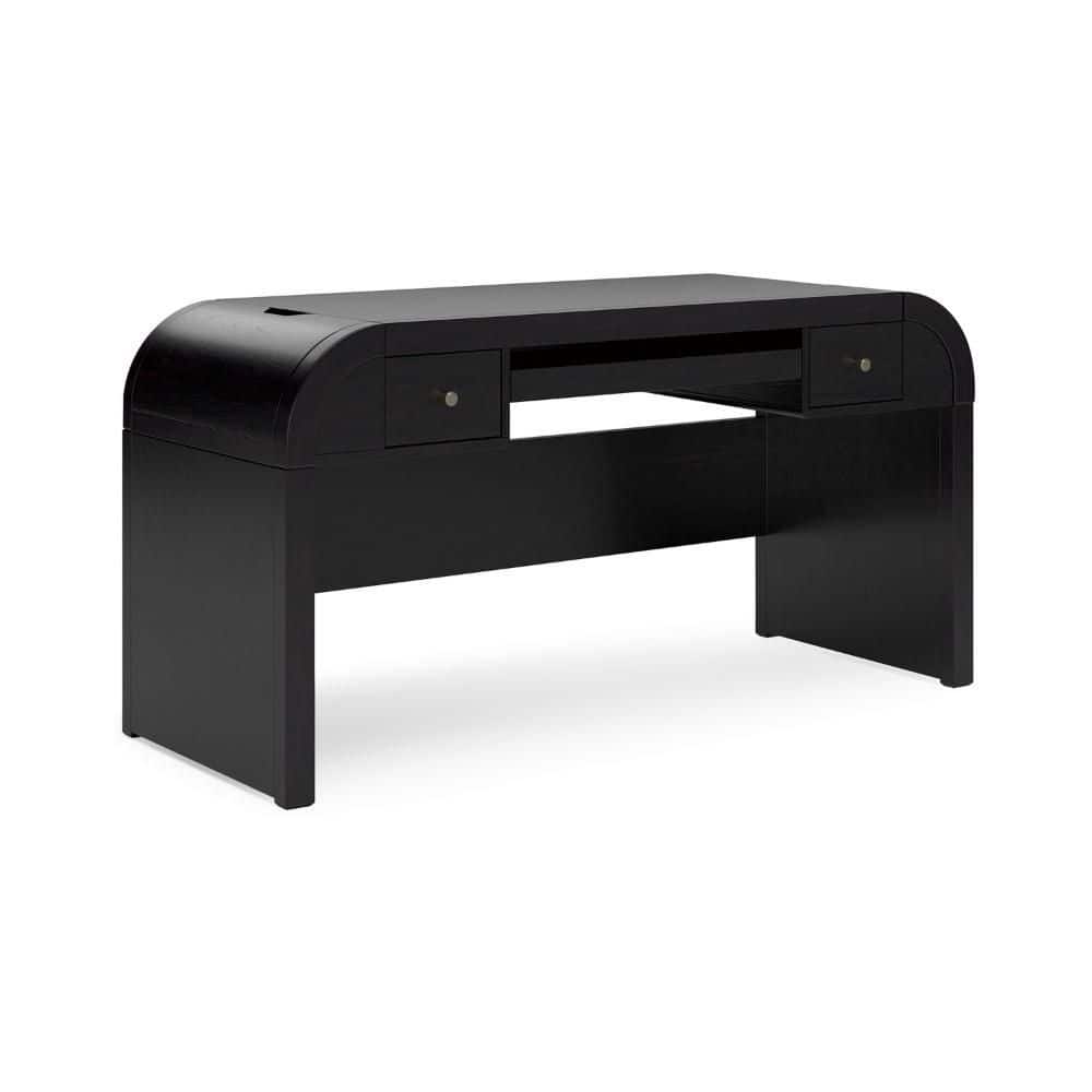 Robeck 60 in. Rectangular Black Wood 2-Drawer Writing Desk with USB