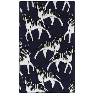 Forever Fauna Navy 2 ft. x 3 ft. Animal Print Throw Area Rug