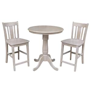 Hampton 3-Piece 30 in. Weathered Taupe Round Solid Wood Counter Height Dining Set with San Remo Stools
