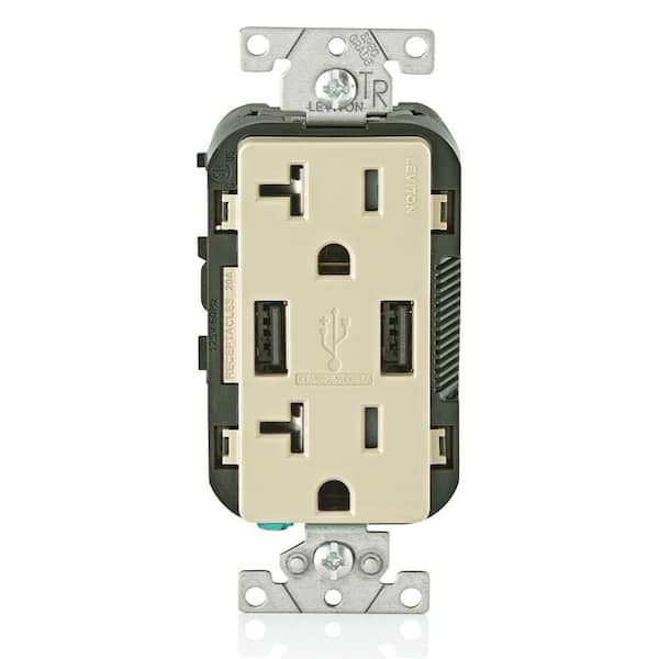 Leviton Decora 20 Amp Tamper Resistant Duplex Outlet and 3.6 Amp USB Outlet, Ivory