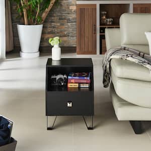 Berland 15.75 in. Black Rectangle Wood End Table with 1-Drawer