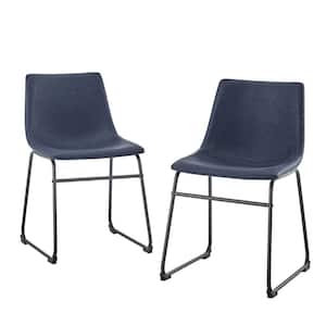 18" Industrial Faux Leather Dining Chair, set of 2 - Navy Blue