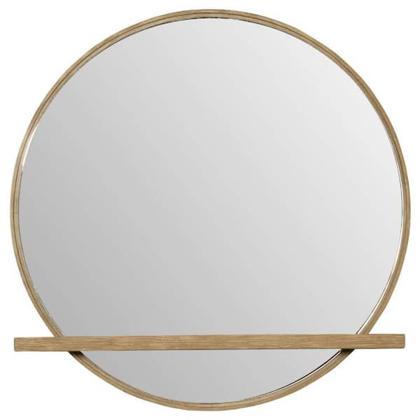 Fij 38 in. x 38 in. Sand Wash Brown Wood Dresser Framed Mirror with Felt-Lined Tray
