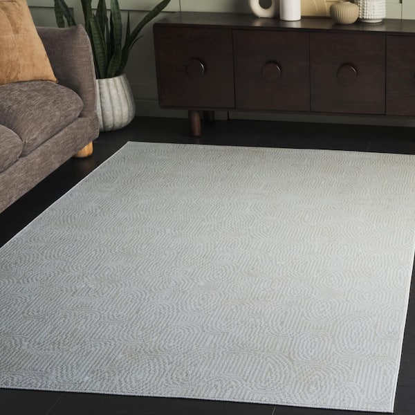 Bayside Ivory/Light Gray 9 ft. x 12 ft. Machine Washable Solid Geometric Area Rug