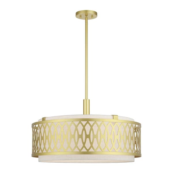 Vistaview 5-Light Soft Gold Chandelier with Oatmeal Fabric Shade