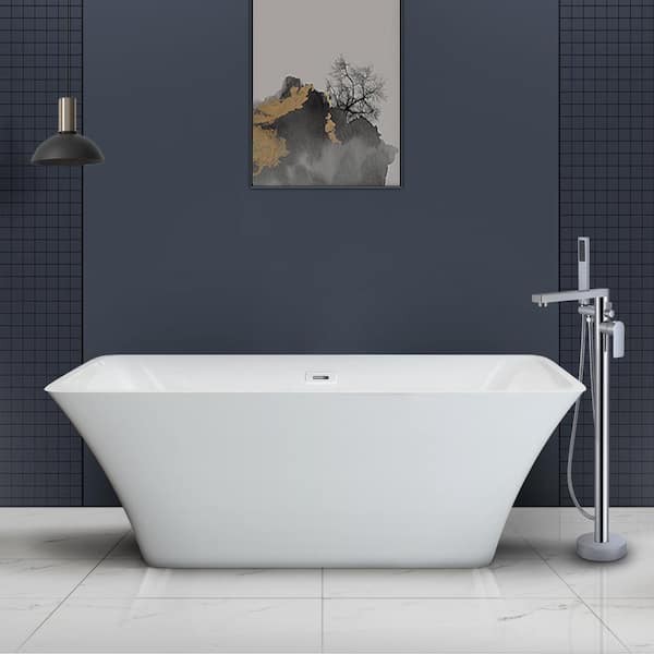 Satico 59 in. Contemporary Design Acrylic Soaking Flatbottom SPA Tub Non-Whirlpool Freestanding Bathtub in White