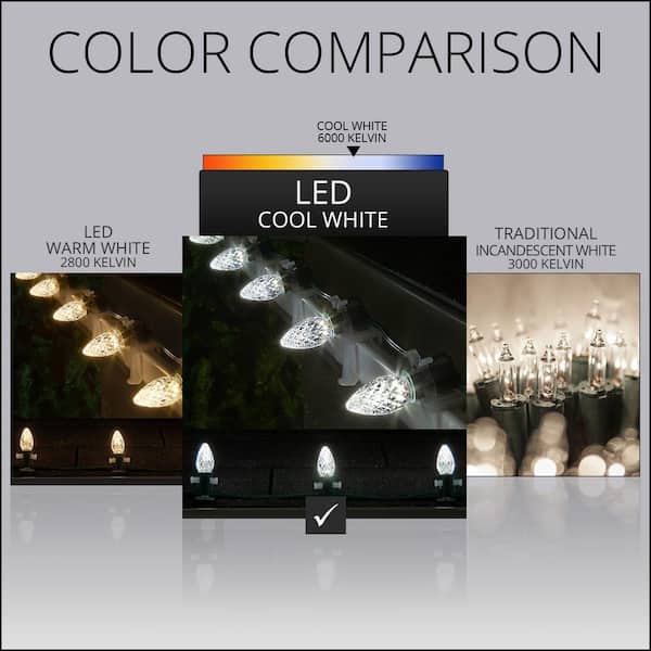 OptiCore 24 ft. 25-Light LED Cool White Faceted C7 Twinkle String Light Set