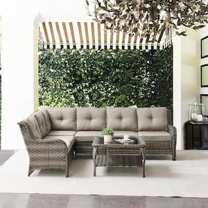Carolina 5-Piece Gray Wicker Outdoor Patio Sectional Sofa Set with Gray Cushions and Coffee Table