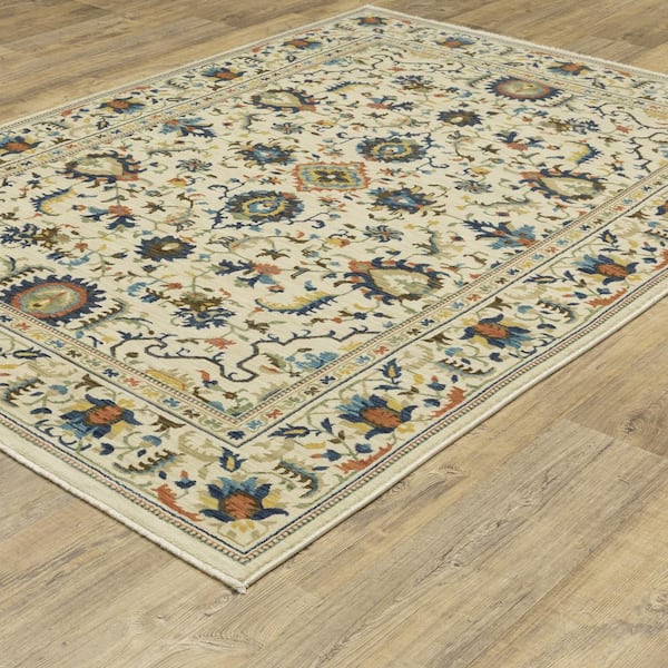 Fleetwood Ivory/Multi-Colored 2 ft. x 8 ft. Bohemian Floral Border Polypropylene Fringe Edge Indoor Runner Area Rug