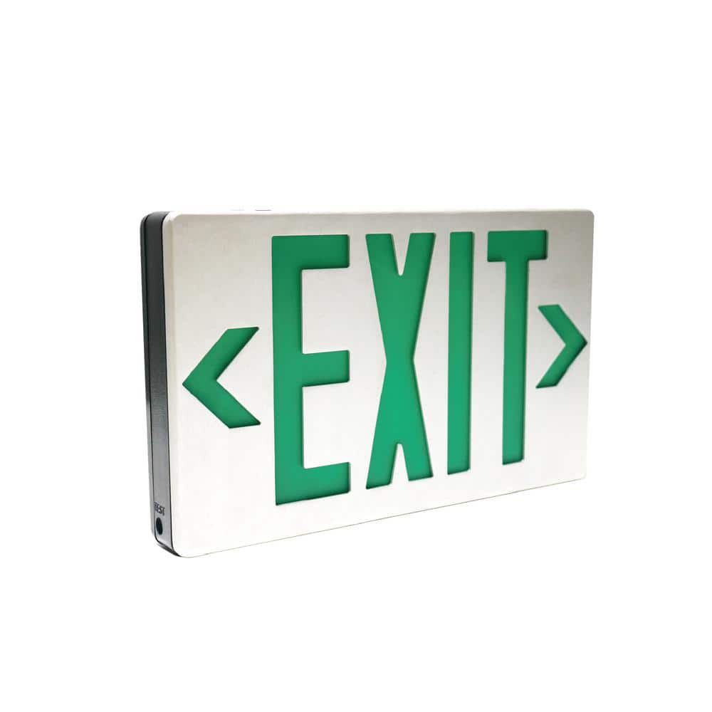 Brushed Aluminum LED Exit Sign with Battery Backup