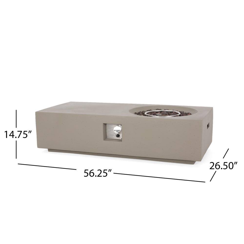 Light Gray Rectangular Concrete Outdoor Fire Pit Table
