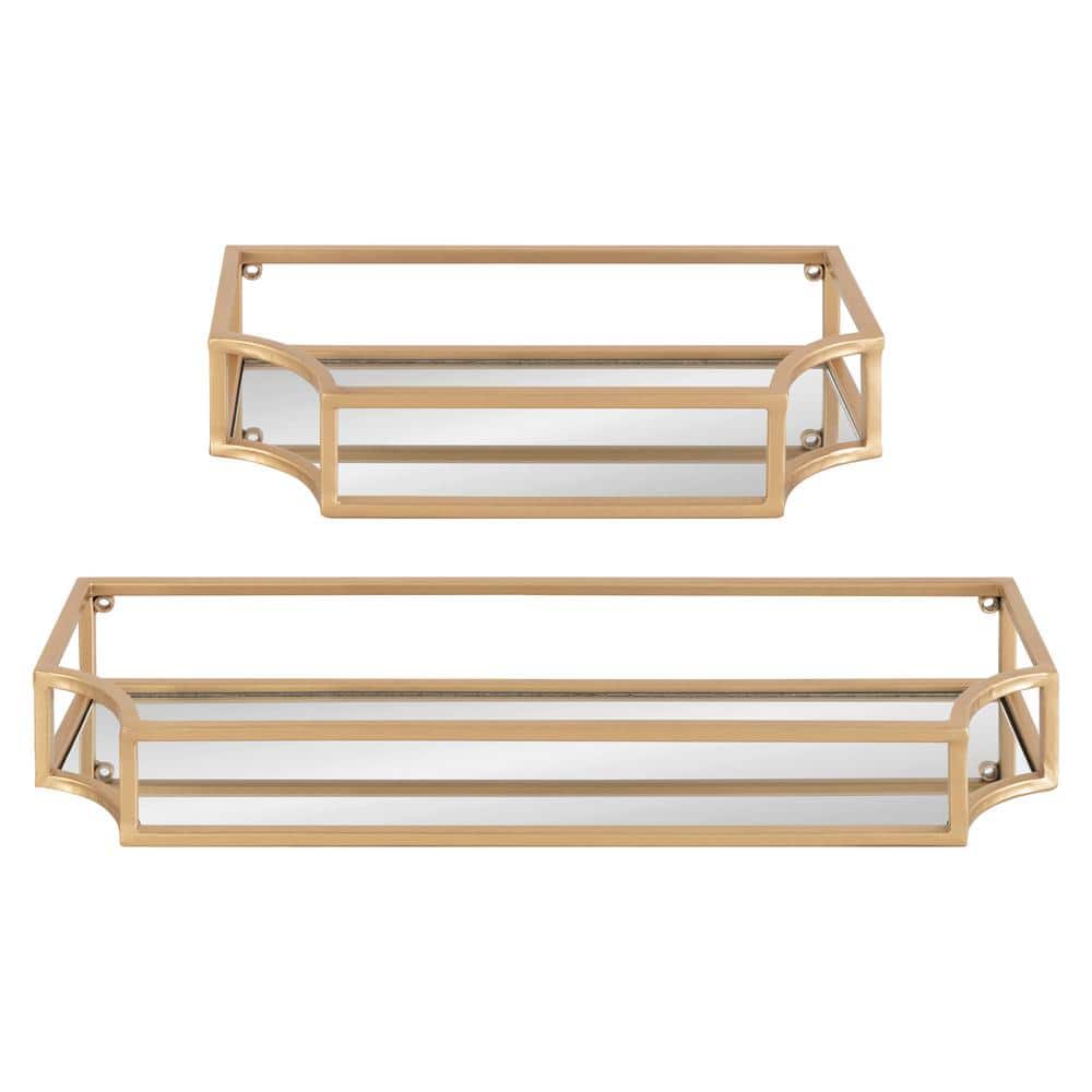 Elegant Gold Metal Geometric Wall Shelf Set, 2 Pieces