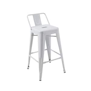 31 in. White Low Back Metal Bar Stool with Metal Seat