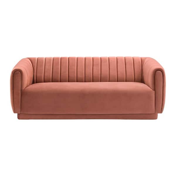 Armen Living Kinsley 82 in. Blush Velvet 3-Seater Tuxedo Sofa